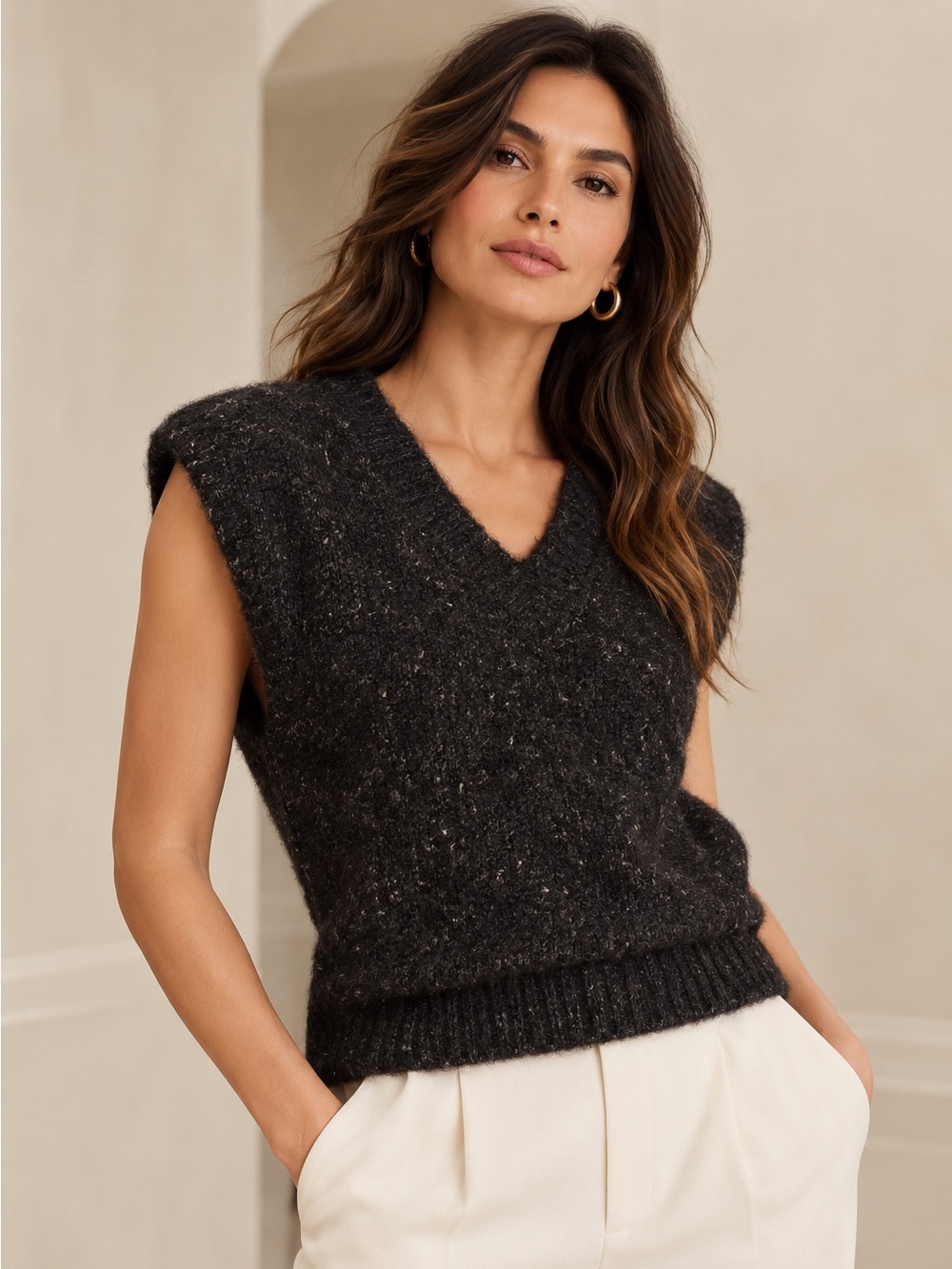 Banana Republic Angora Linen Blend Sweater Vest XS Black Italian Yarn Luxe Knit